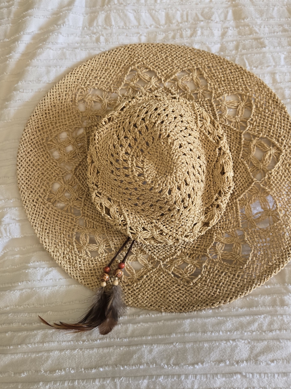 O'Neill Natural Straw Sun Hat with Feather Bead Accent